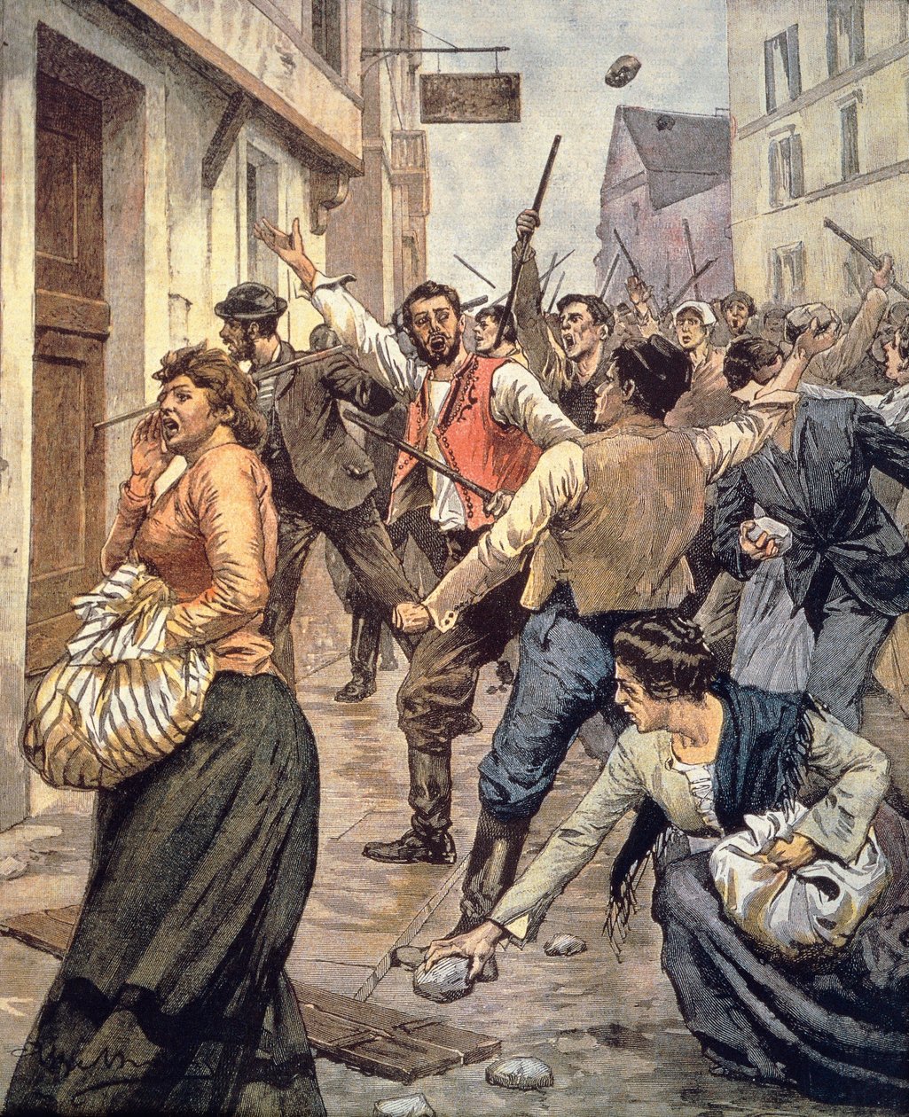 Anti-Semitic riots in Moravia by Achille Beltrame, from La domenica del Corriere, November 12 by Achille Beltrame