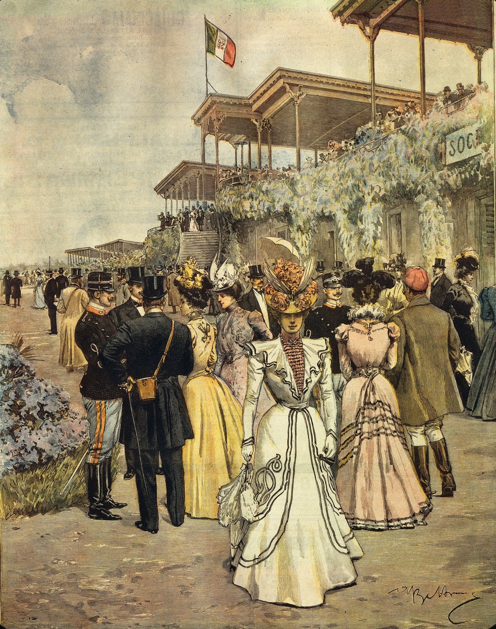 At Horse Races at San Siro (Milan), by Achille Beltrame, from La Domenica del Corriere, 4th June 1899 by Achille Beltrame