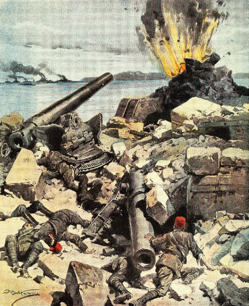 Battle of Dardanelles, Illustration from La Domenica del Corriere by Achille Beltrame