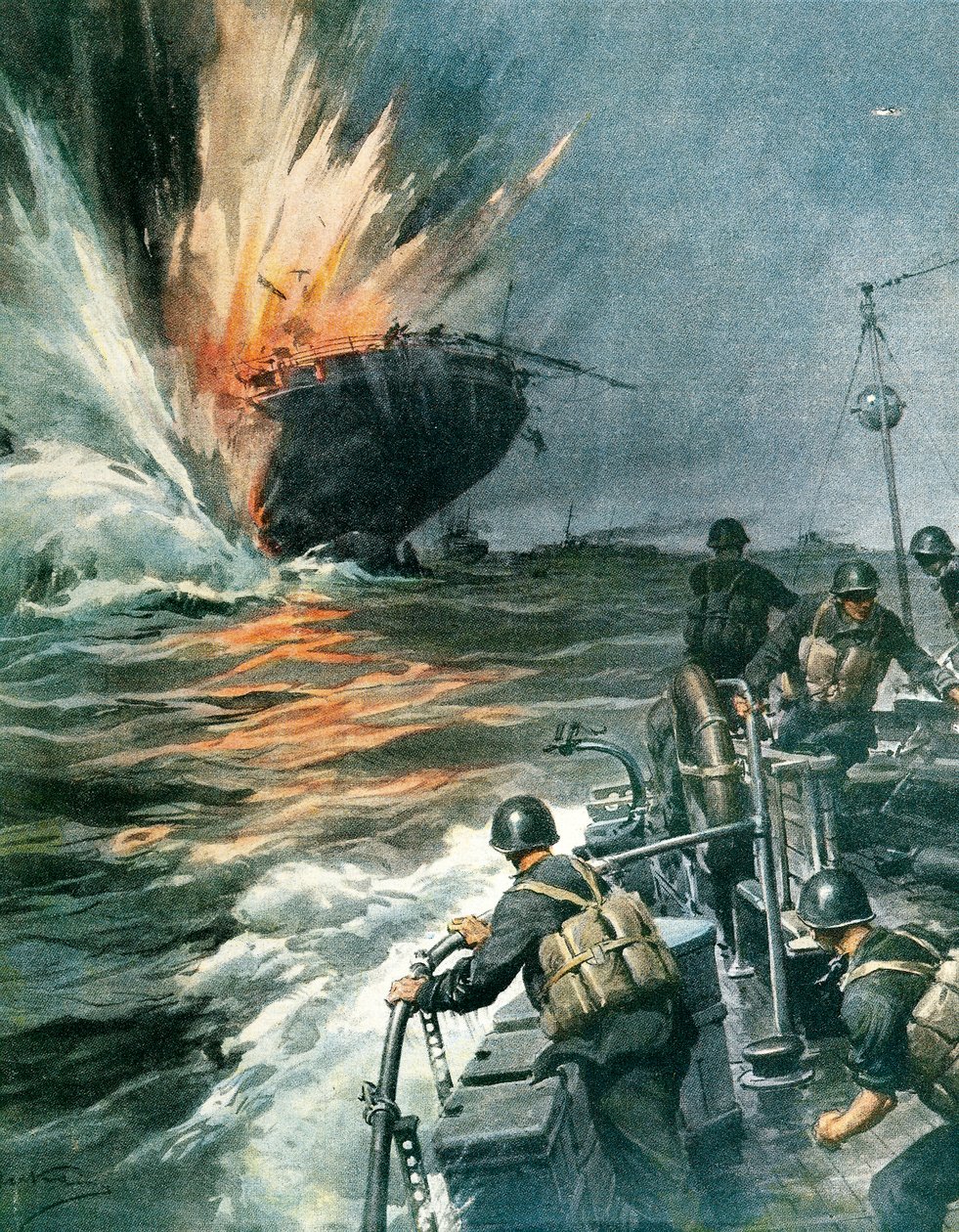 British Merchant Ship Sunk by Italian MAS in Mediterranean, August 3 by Achille Beltrame