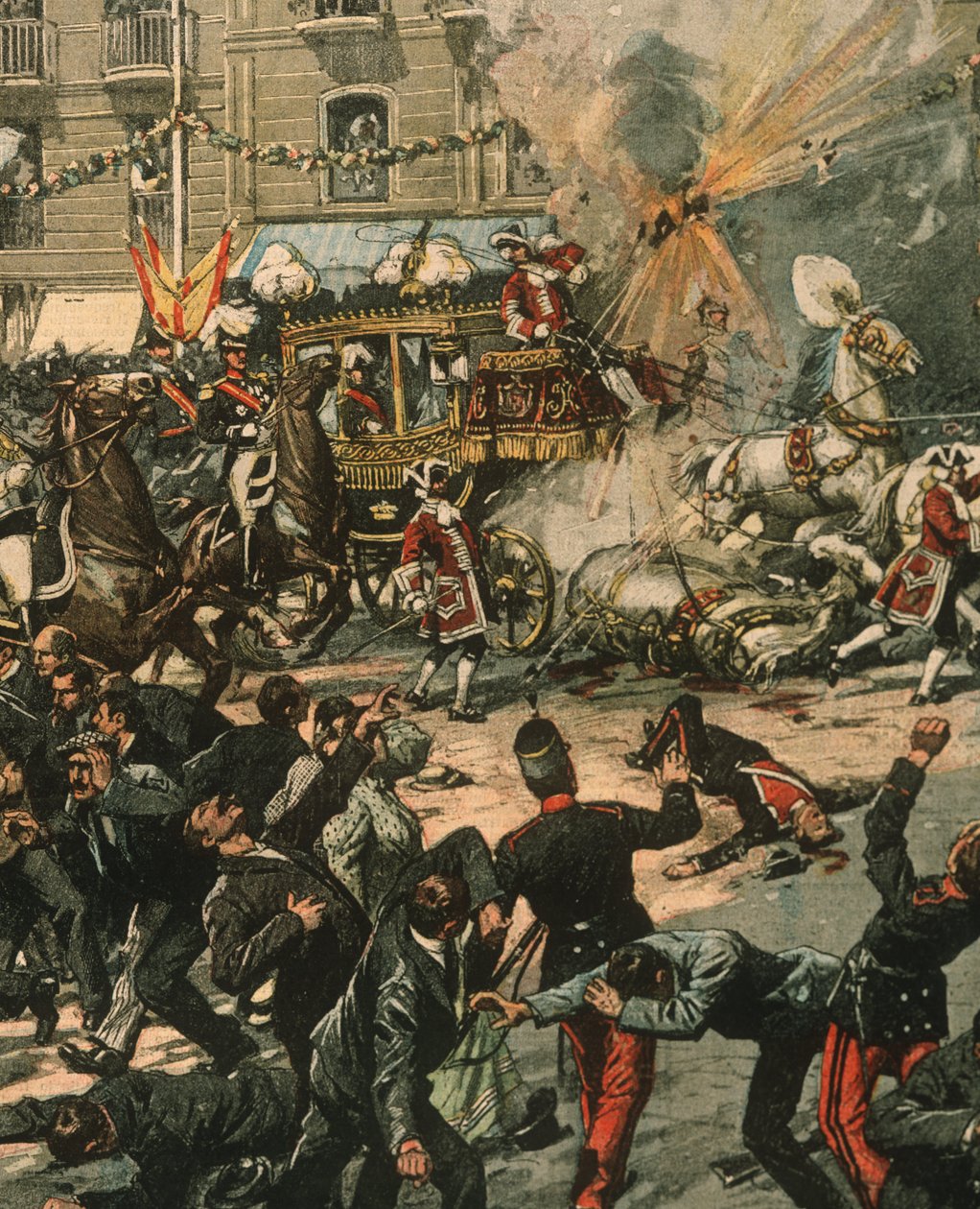 Cover Illustration of Assassination Attempt on King Alfonso XIII on His Wedding Day, 31 May 1906, Madrid, Spain by Achille Beltrame
