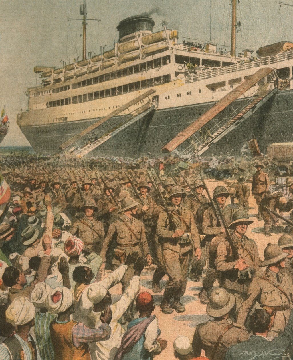 Landing of Italian troops in East Africa by Achille Beltrame