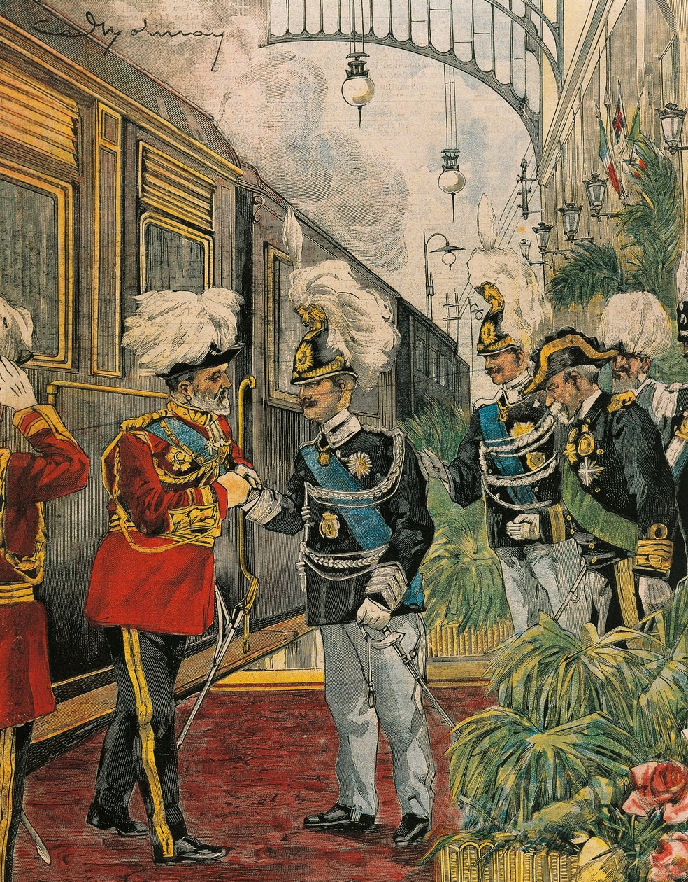 Edward VII, King of England, Arrives in Rome, by Achille Beltrame, Illustration, from La Domenica del Corriere by Achille Beltrame