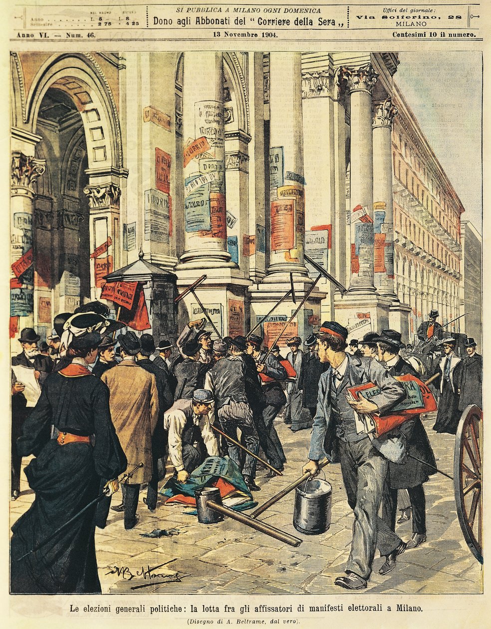 General elections in Milan: confrontations between people hanging political posters in Milan by Achille Beltrame