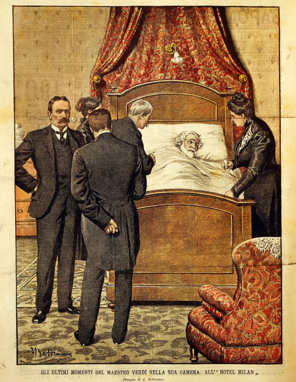 Giuseppe Verdi dying, illustration by Achille Beltrame by Achille Beltrame