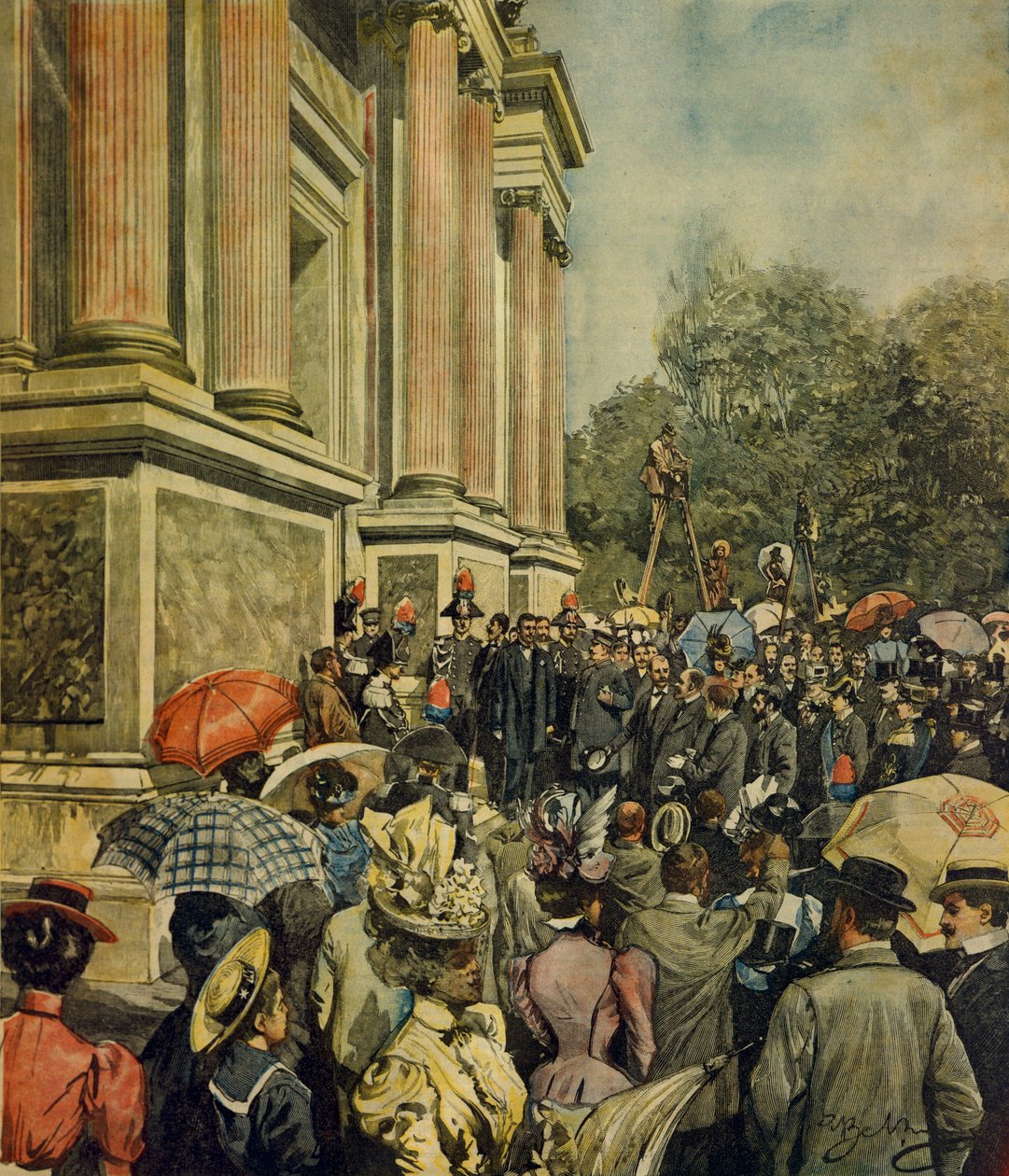 Inauguration of first International Art Exhibition in Venice, by Achille Beltrame, from La Domenica del Corriere, 30th April 1899 by Achille Beltrame