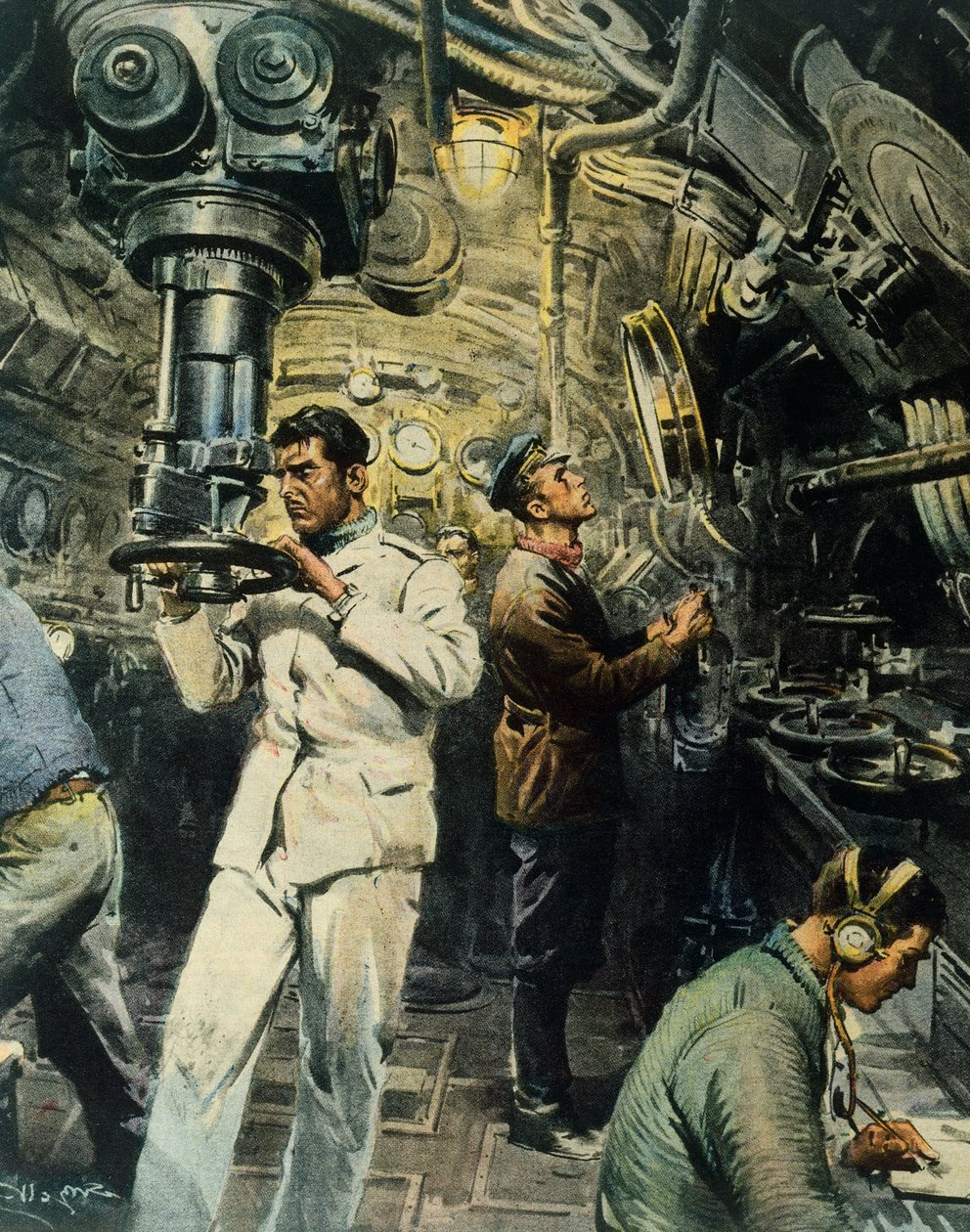 Interior of Submarine, illustration from La Domenica del Corriere, December 28 by Achille Beltrame