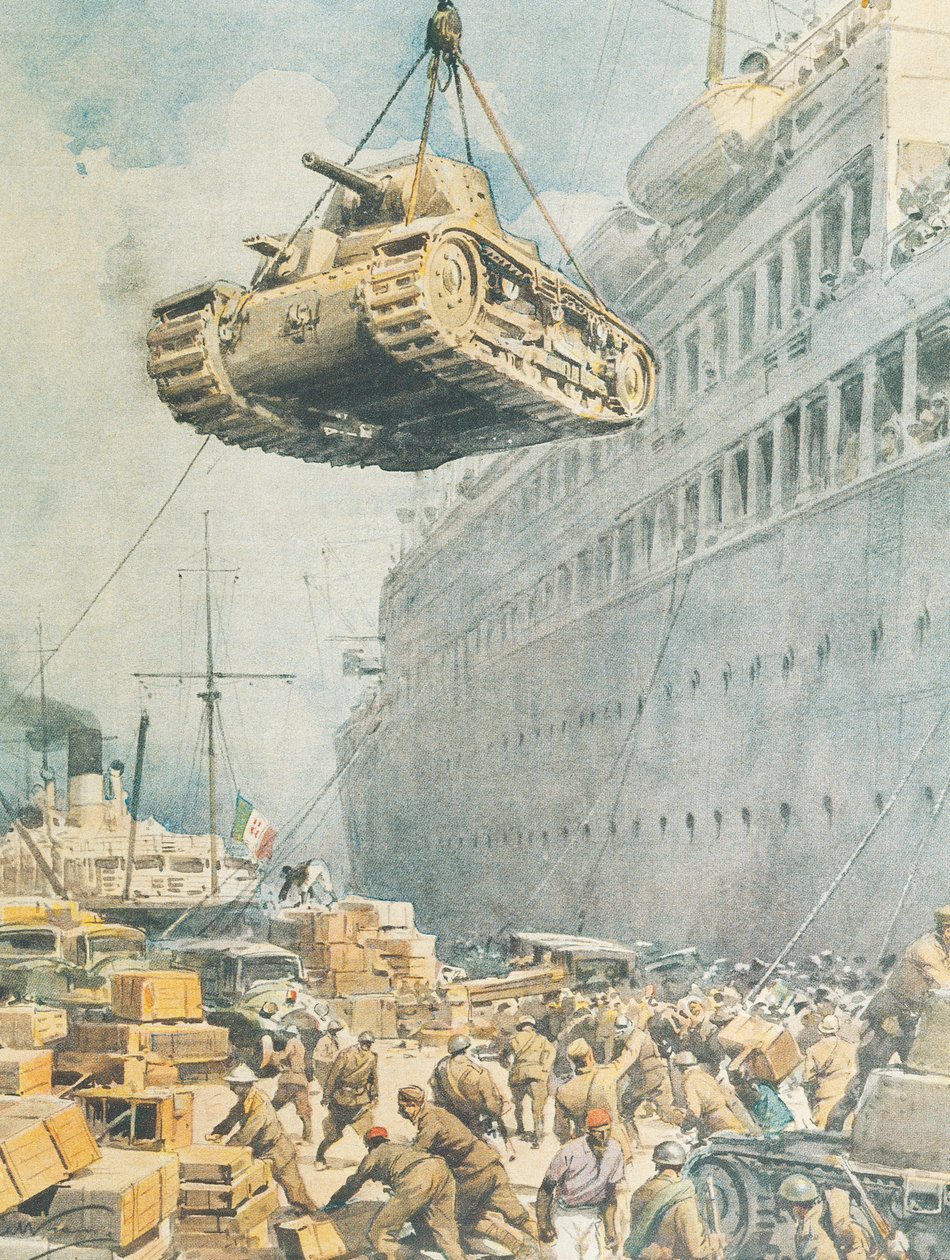 Italian convoy arriving at its destination in Libya, by Achille Beltrame, illustration by Achille Beltrame
