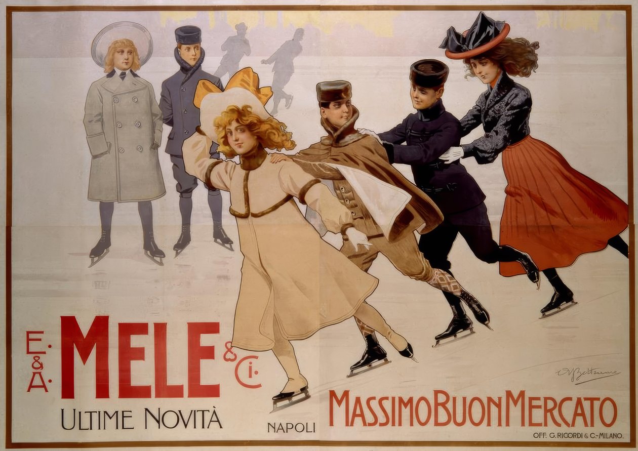Young Ice Skaters / Poster 1902 by Achille Beltrame