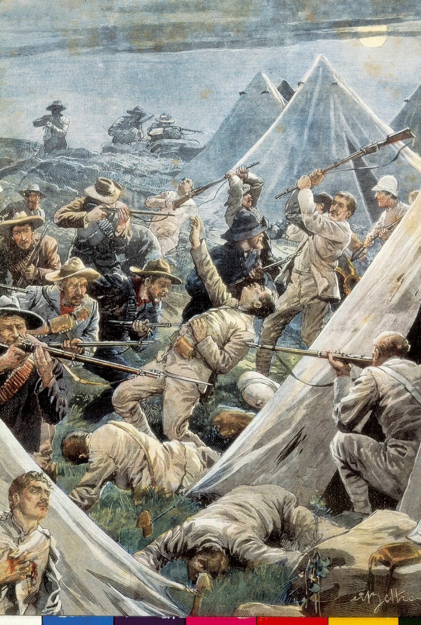 South Africa. Second Boer War. Attack to the English camp of Tweefontein (1902). Illustration by Achille Beltrame by Achille Beltrame