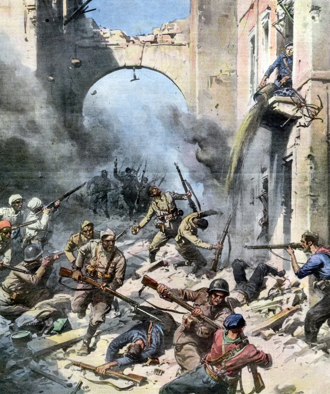 Spanish Civil War-The fight in the streets of Madrid by Achille Beltrame