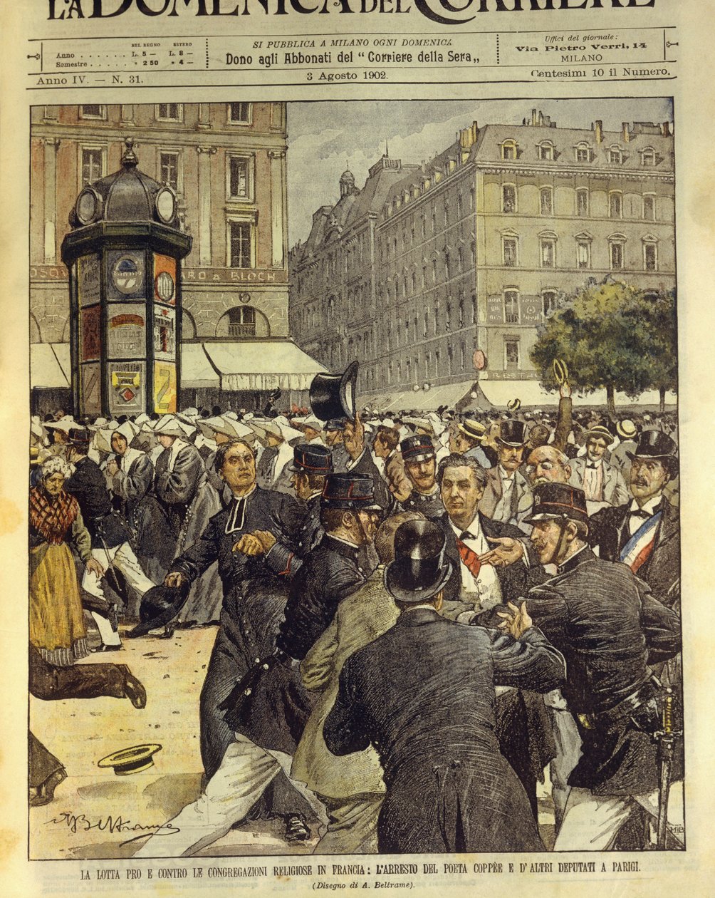 Struggle in favor and against religious congregations in France, August 3 by Achille Beltrame