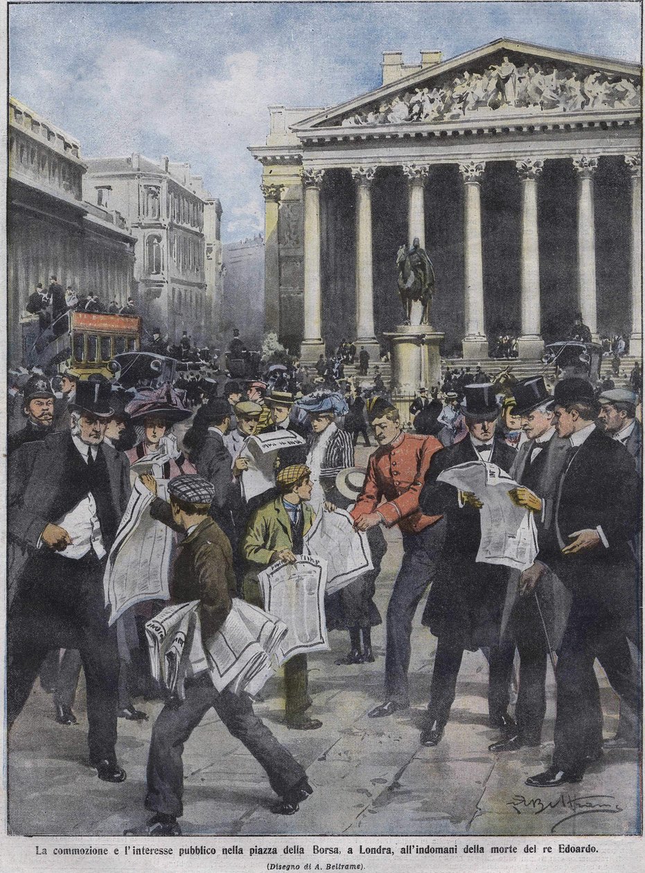 The day after King Edward VII died. Illustration by Achille Beltrame. May 1910 by Achille Beltrame