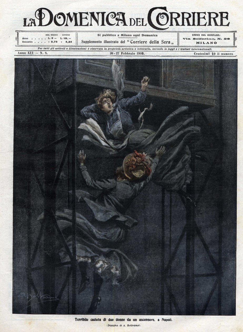 Two women fell from an elevator in Naples in 1910 by Achille Beltrame