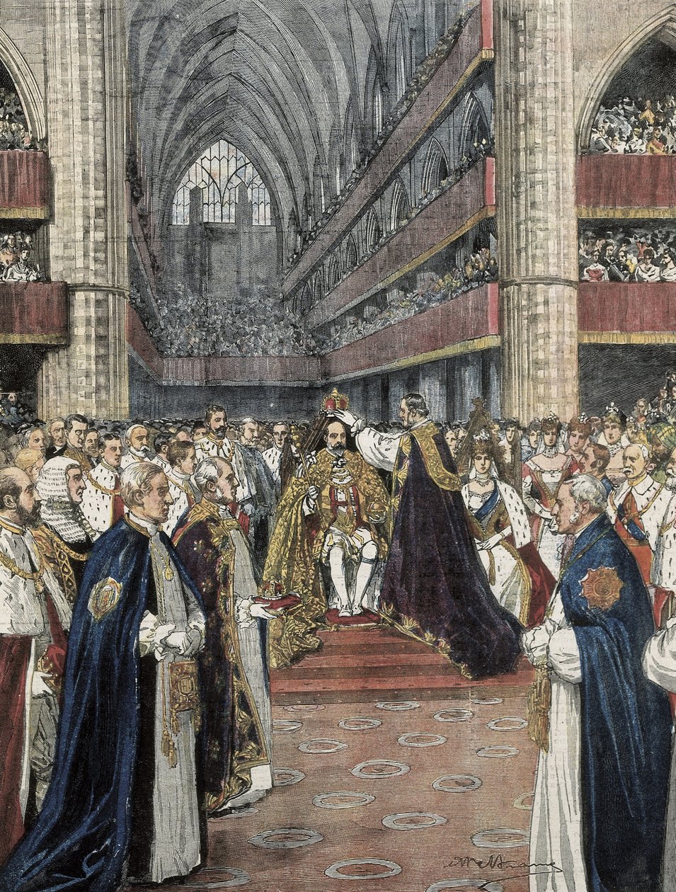 Coronation of Edward VII in the Westminster Abbey. Illustration by Achille Beltrame by Achille Beltrame