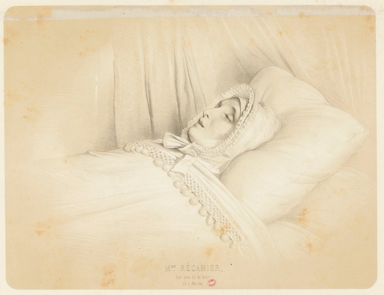 Madame Récamier (Juliette Récamier) on Her Deathbed May 11, 1849 by Achille Devéria