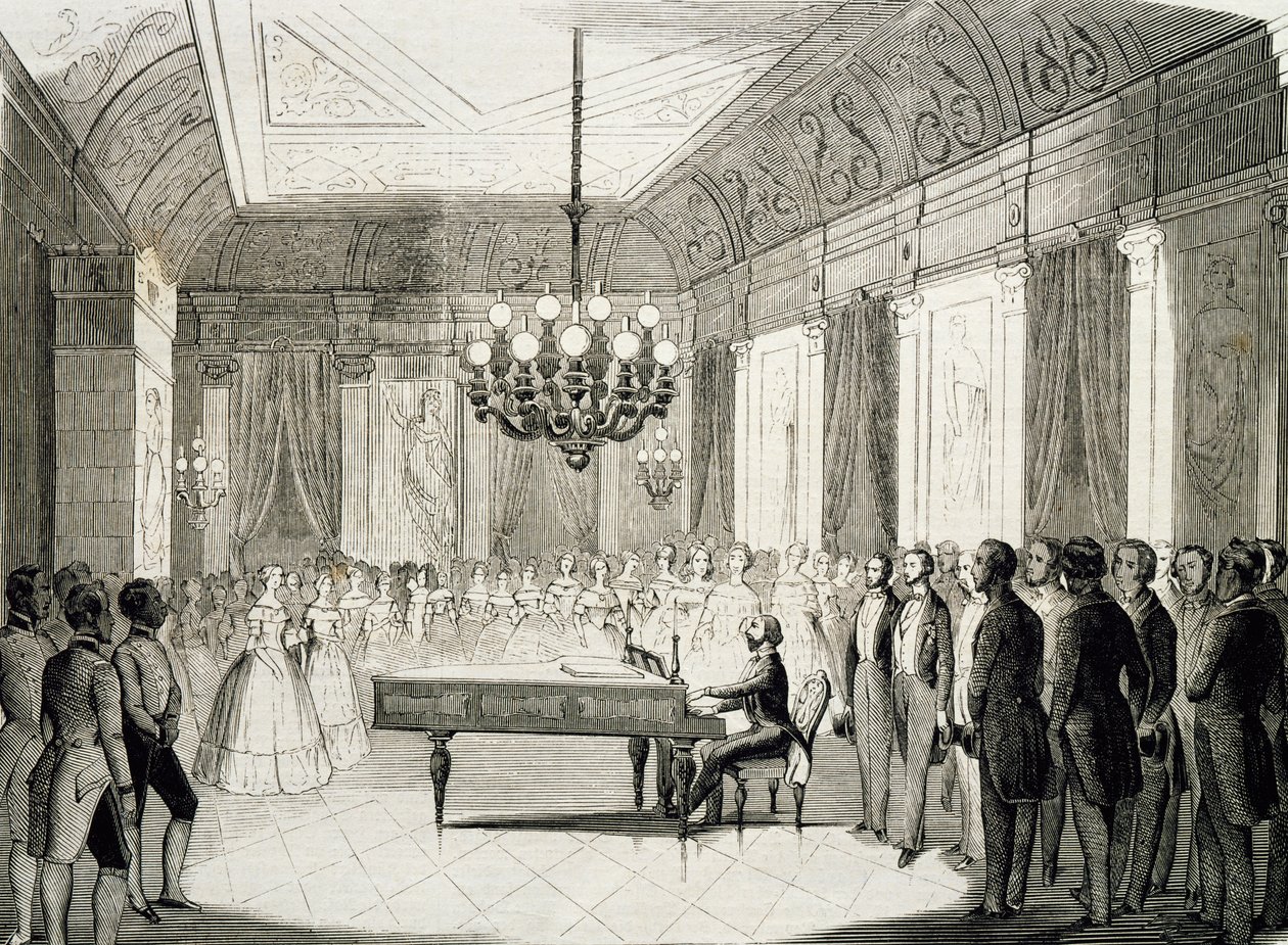 Musical evening with piano (engraving) by Achille Devéria
