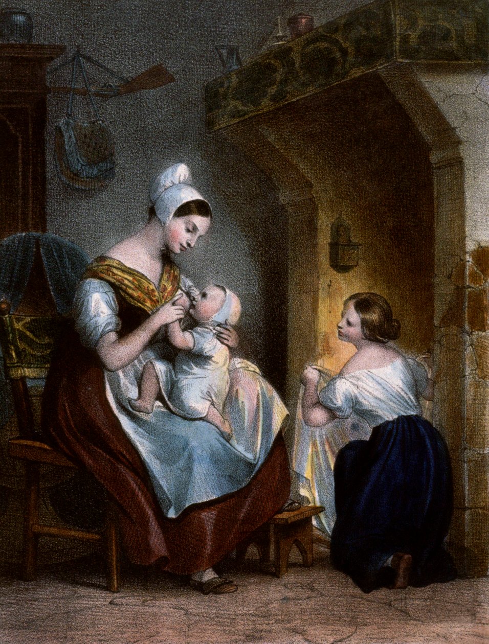 Nurse breast-feeding a baby by Achille Devéria