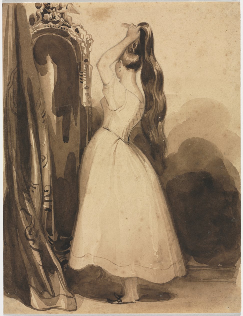 Young Woman Combing Her Hair by Achille Devéria