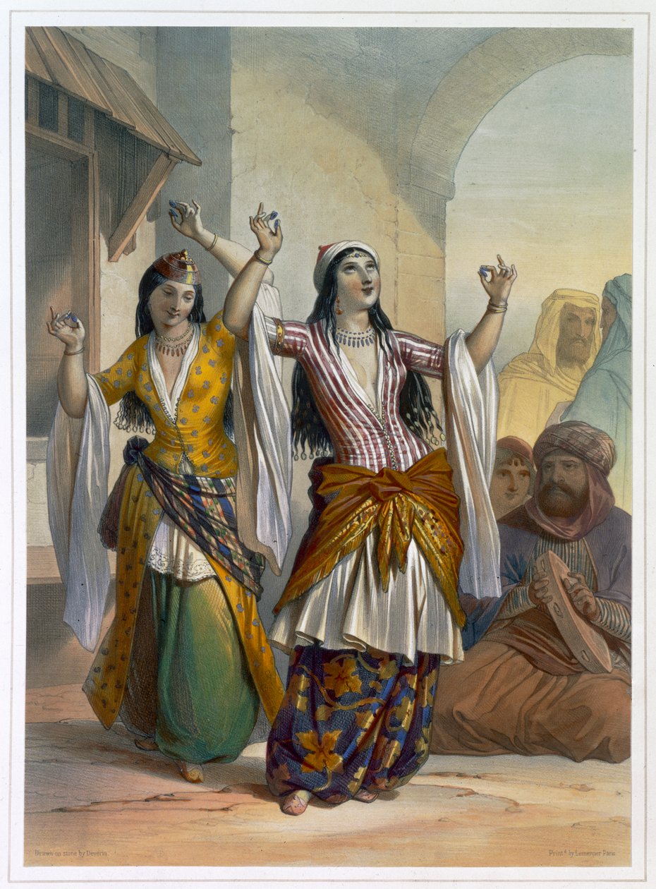 Egyptian Dancing Girls Performing the Ghawazi at Rosetta, Egypt by Achille Devéria