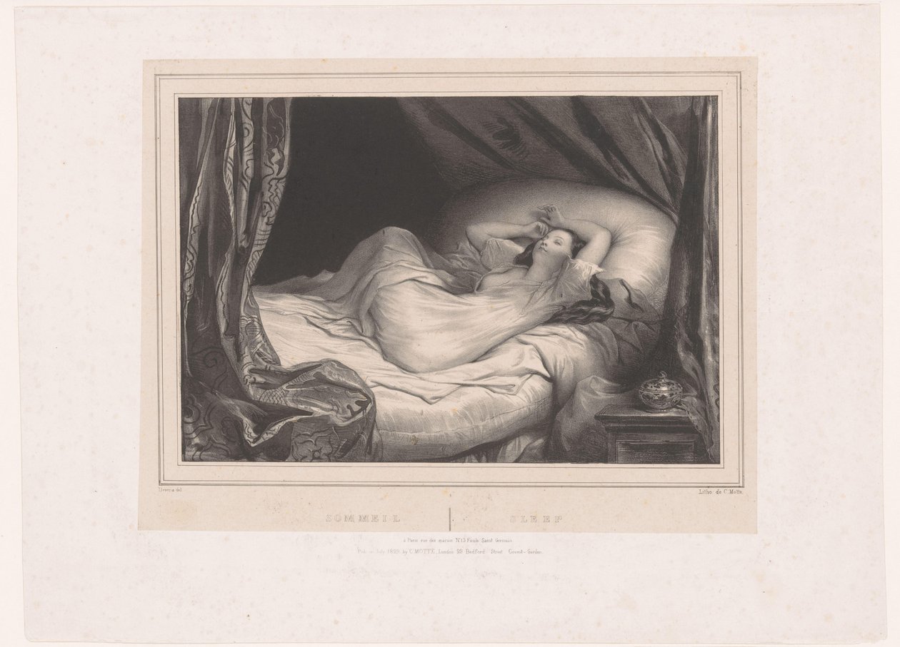 Girl Sleeping on Bed by Achille Devéria