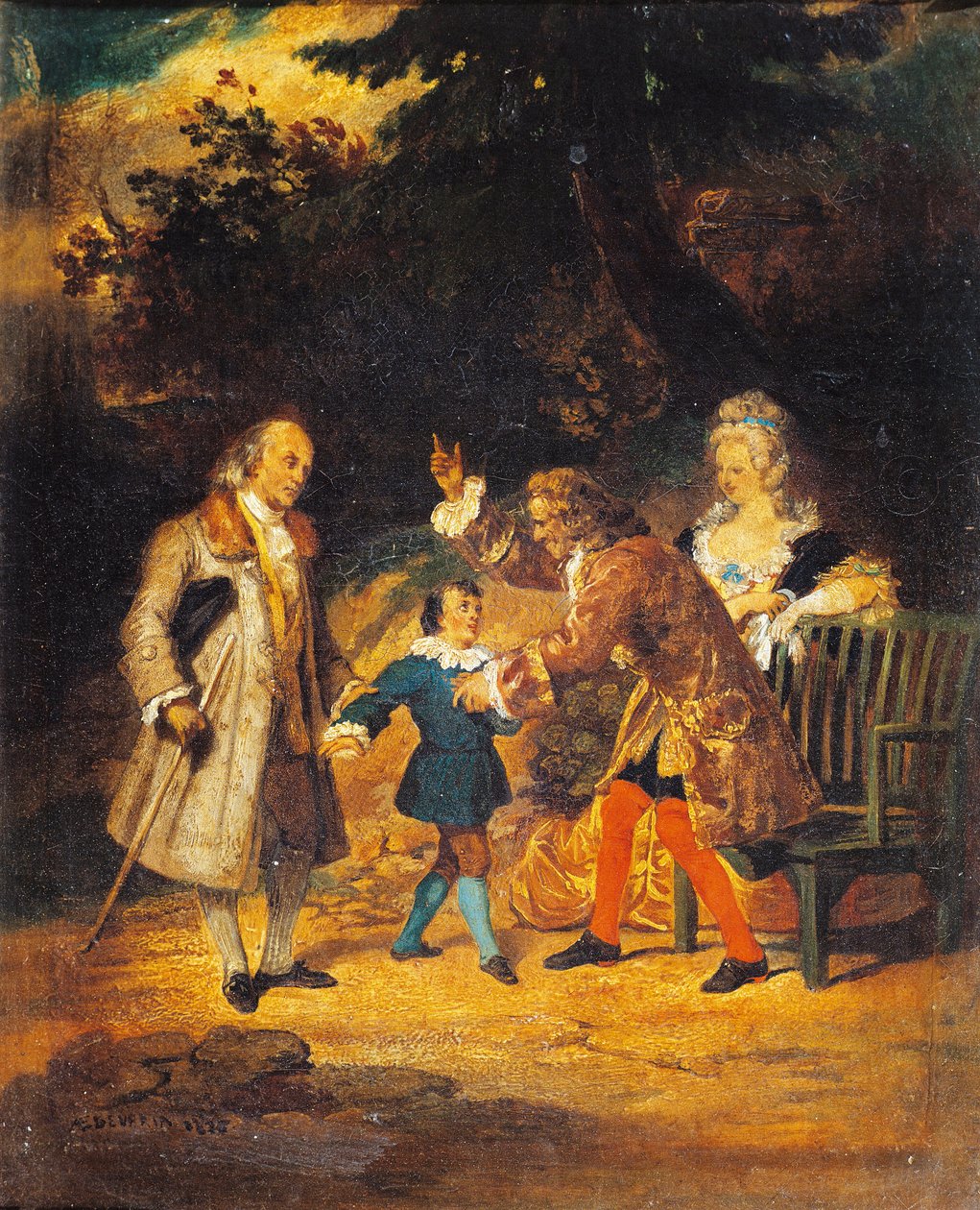 Voltaire Welcoming Franklin and His Nephew by Achille Devéria