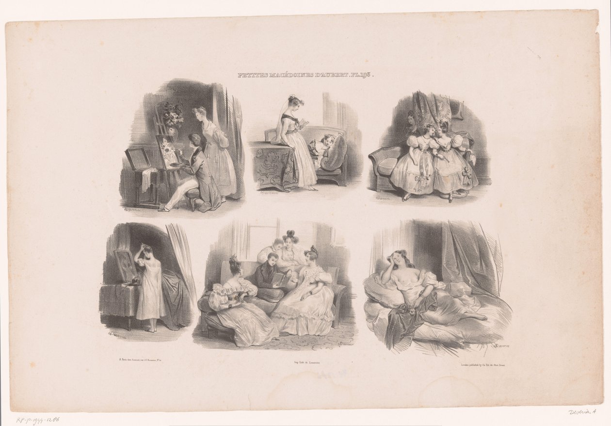 Six Depictions of Young Women in an Interior by Achille Devéria