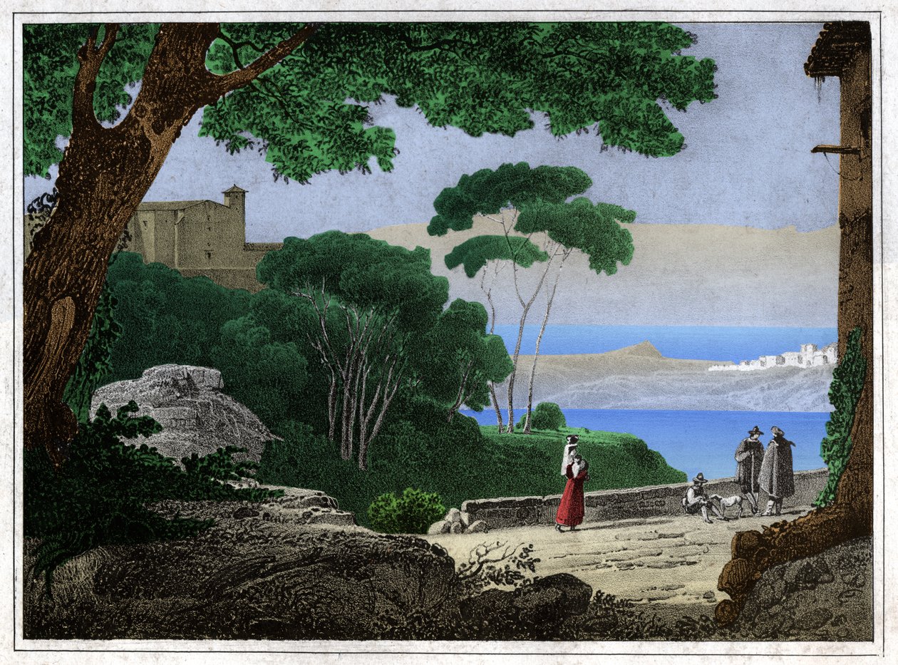 Lake Albano (engraving) by Achille Etna Michallon