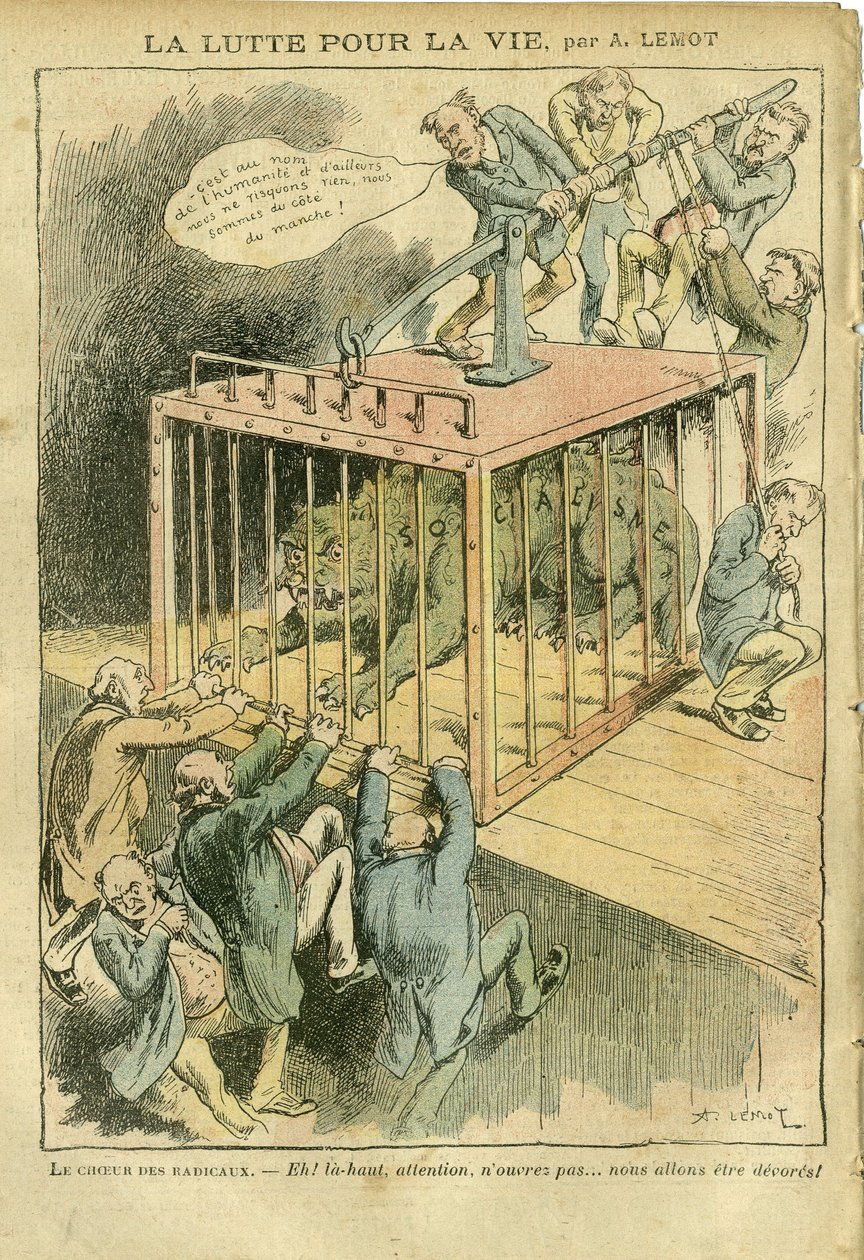 Illustration by Achille Lemot in Le Pelerin, 21/04/07 - The Struggle for Life - Socialism, Radical-Socialism - Animalisation by Achille Lemot