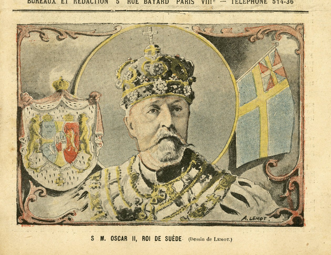 Illustration of Achille Lemot in Le Pelerin - His Majesty Oscar II, King of Sweden by Achille Lemot