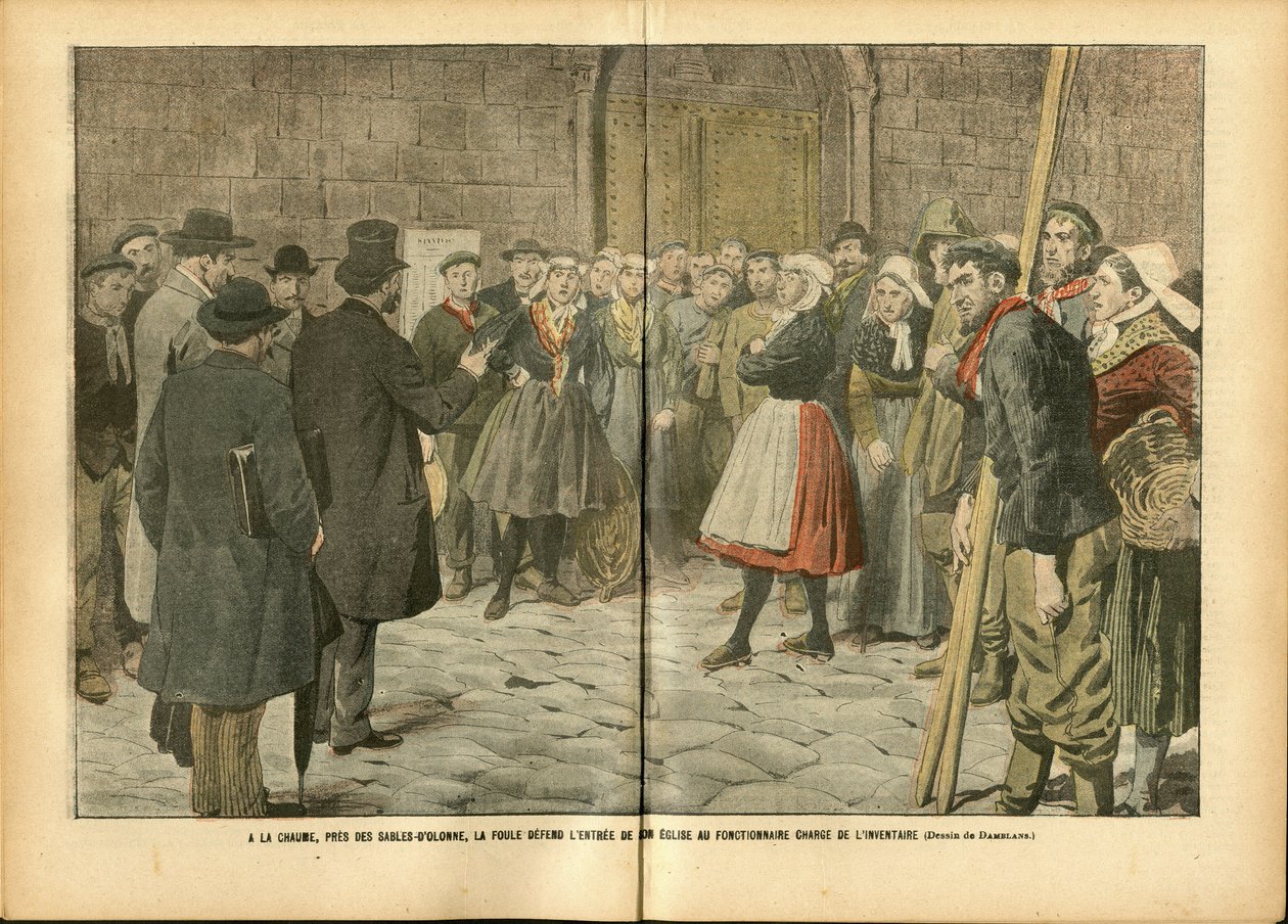 Illustration of Achille Lemot (1846-1909) in Le Pelerin, 04/02/06 - Religion Faith, Crowd, Churches Cathedrals, Catholic Catholicism - Separation of Church and State, Inventories/Reactions to inventories by Achille Lemot