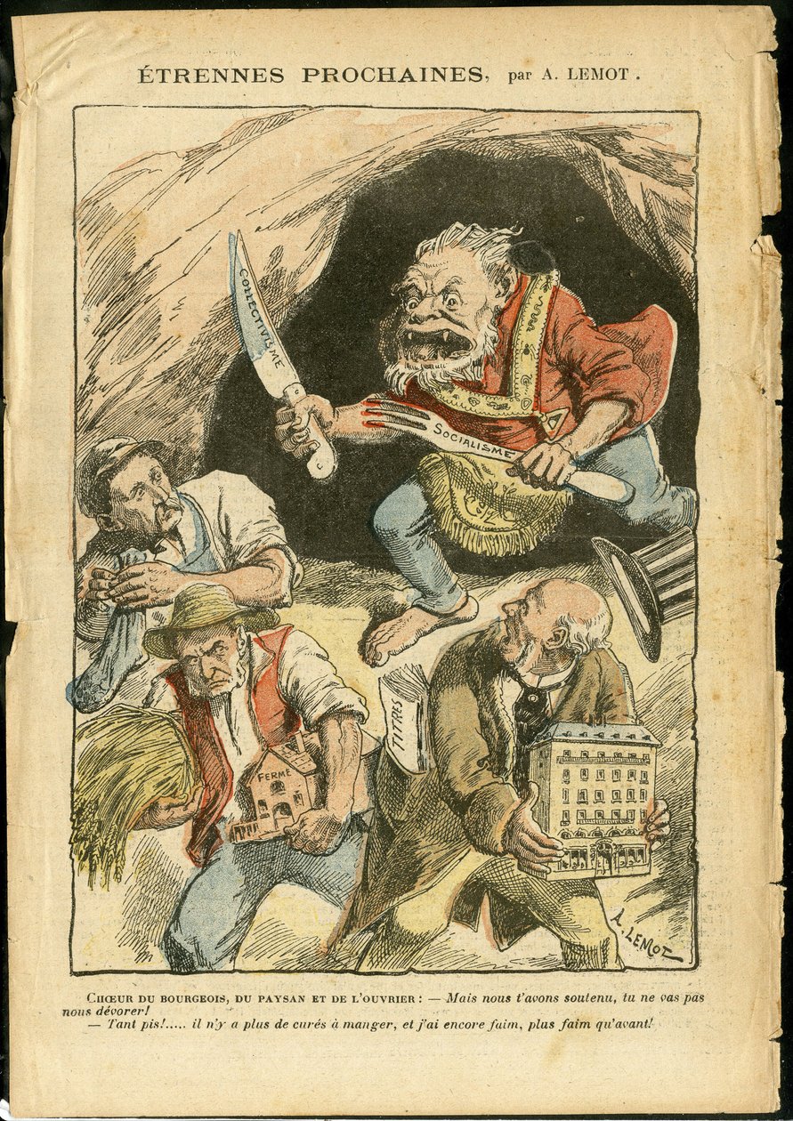 Illustration of Achille Lemot (1846-1909) in Le Pelerin, 07/01/06 - Next stranger - Agriculture, Collectivism, Socialism - Worker, Peasants, Farmers - Ogre/eat/swallow, Animalisation by Achille Lemot