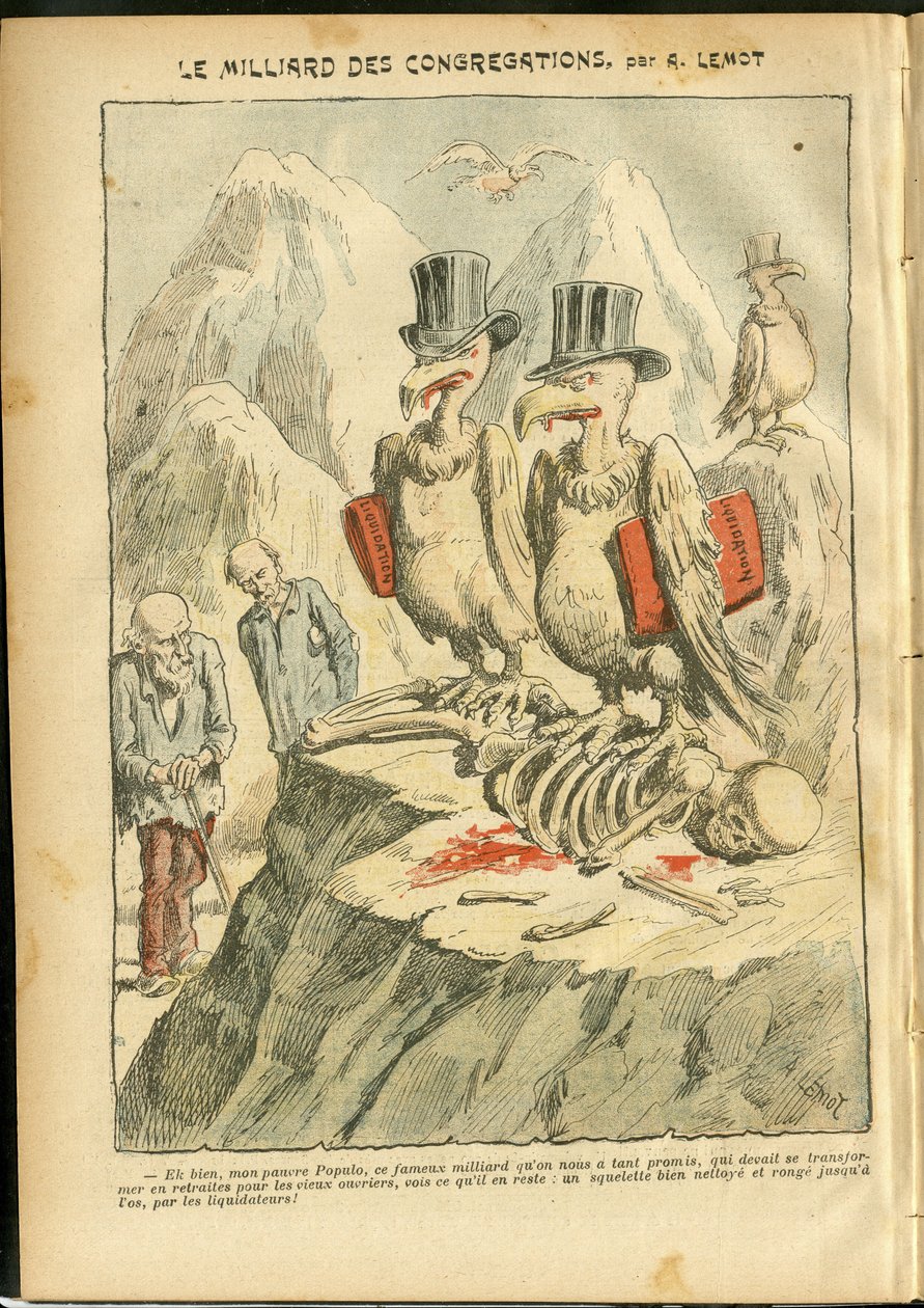 Illustration of Achille Lemot in Le Pelerin, 07/10/06 - The billion Congregations - Religion Faith, Catholic Catholicism - Billion Congregations - Vulture by Achille Lemot