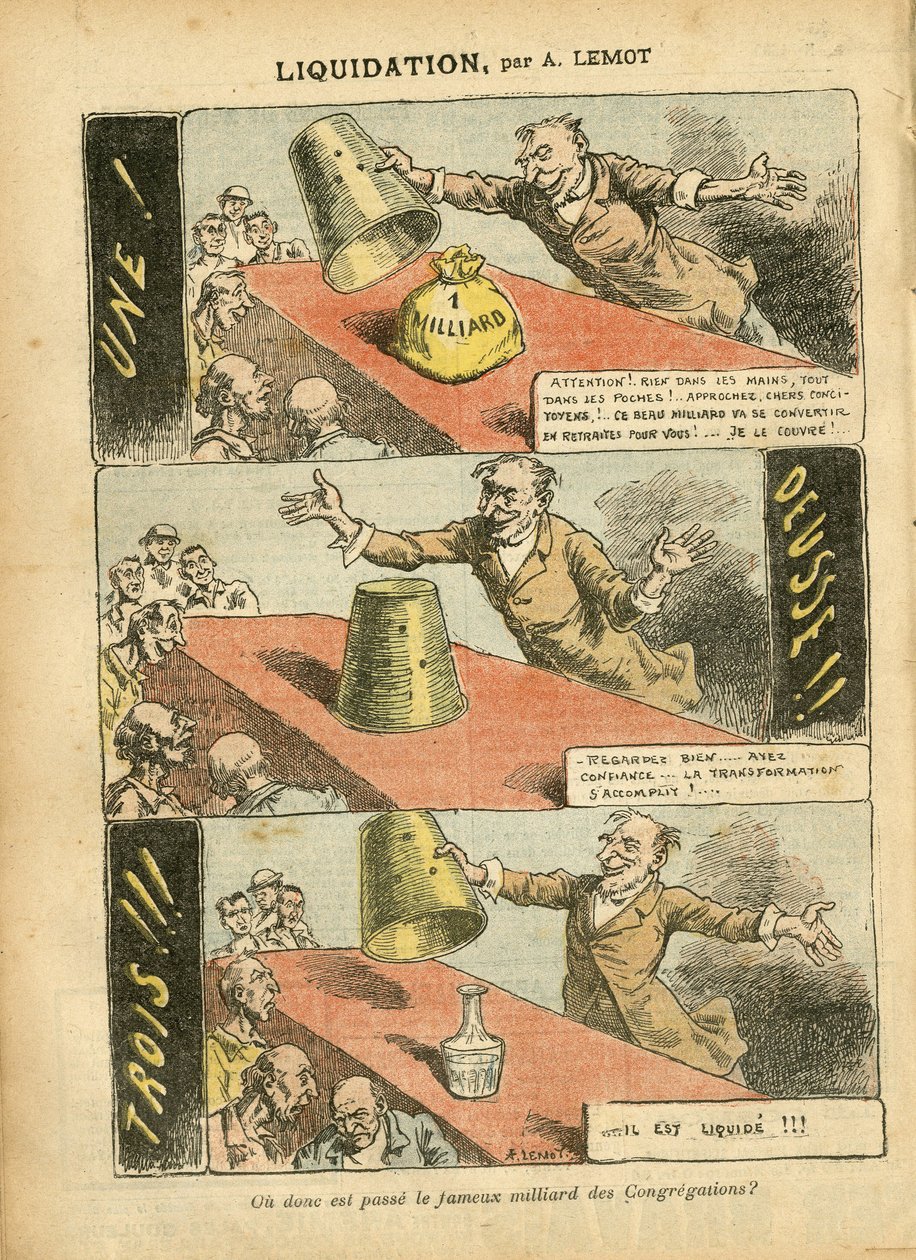 Illustration of Achille Lemot in Le Pelerin, 23/06/07 - Liquidation - Game, Religion Faith, Silver, Catholic Catholicism - Billion of Congregations - Honneteau by Achille Lemot