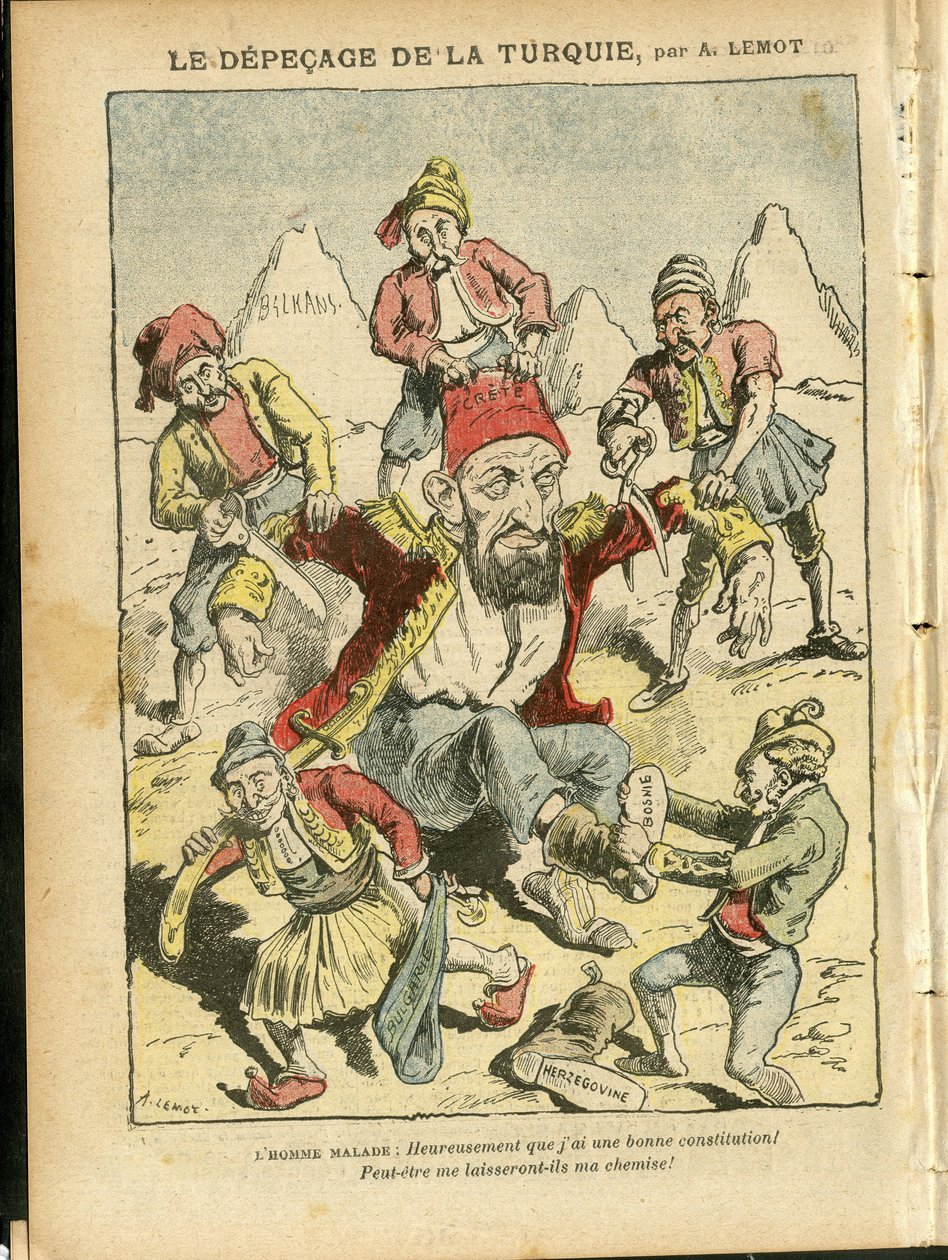 Illustration of Achille Lemot in Le Pelerin, 25/10/08 - The depecage of Turkey - Turkey, Religion Faith, Balkans, Bulgaria, Bosnia Herzegovine, Crete, Catholic Catholicism - Abdul-Hamid II by Achille Lemot
