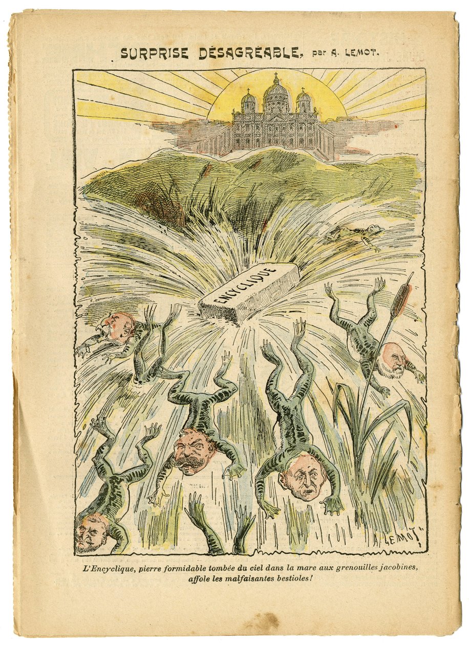 Illustration of Achille Lemot in Le Pelerin, 26/08/06 - Surprise desagreable - Clerical/antirepublican, Religion Faith, Vatican, Expressions, Catholic Catholicism - Encyclical - Batracian Frog - Animalisation by Achille Lemot
