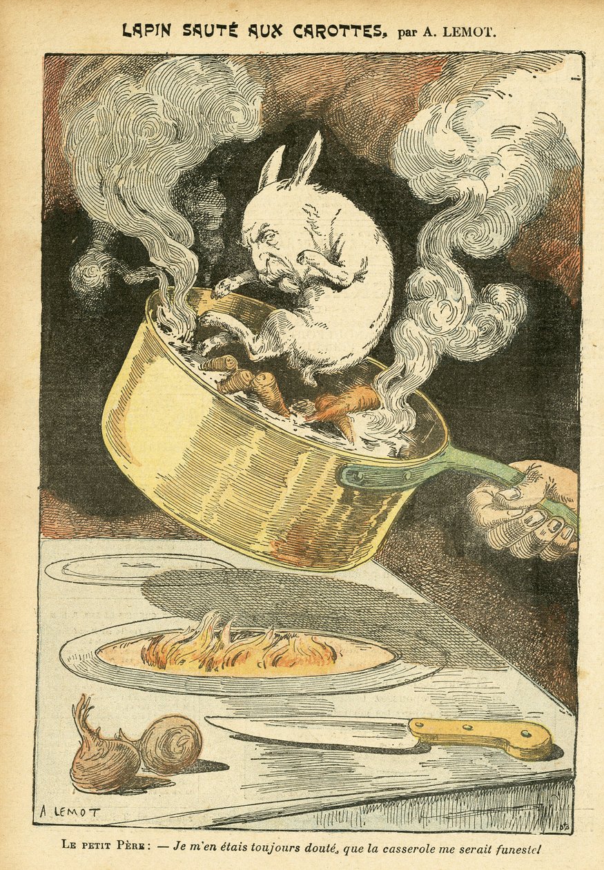 Illustration of Achille Lemot in Le Pelerin - Rabbit Jumte with Carrots by Achille Lemot