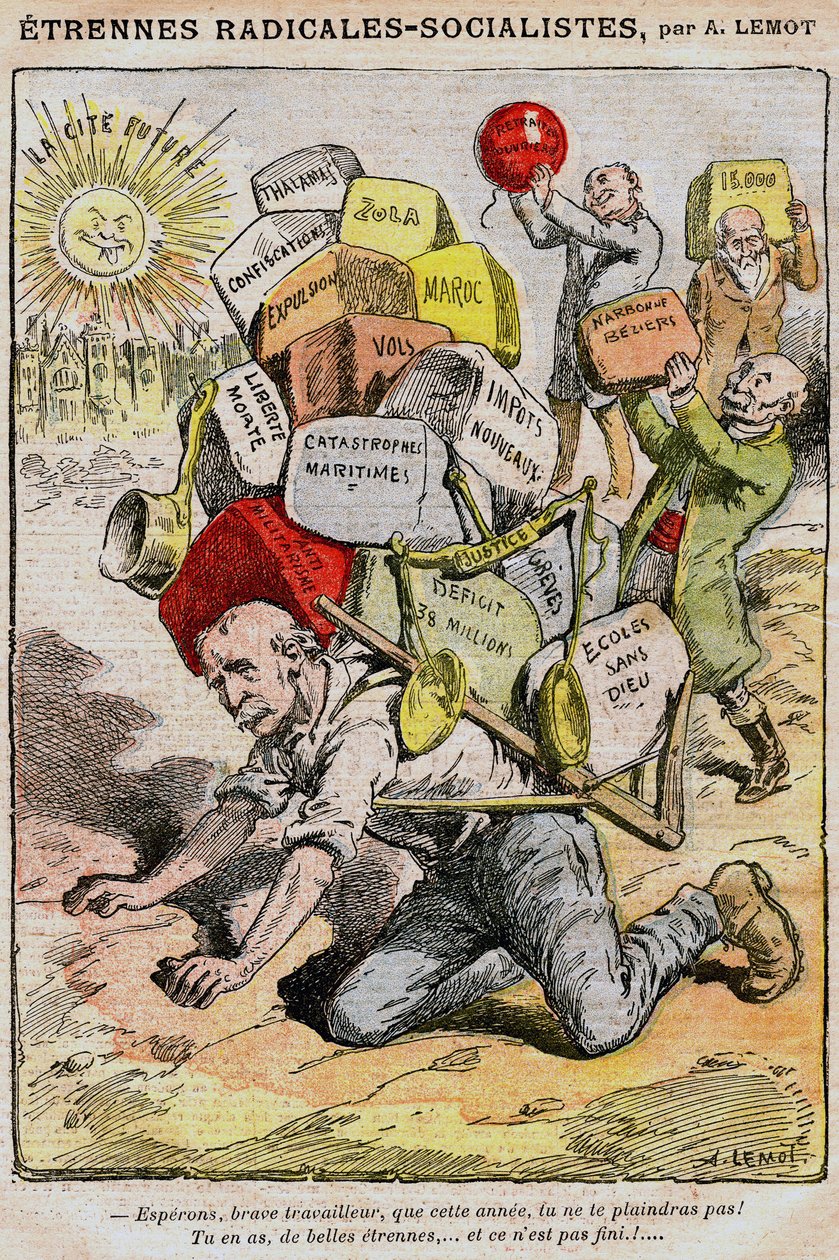 Radical-Socialists: Cartoon by Achille Lemot in Le Pelerin (1909) by Achille Lemot