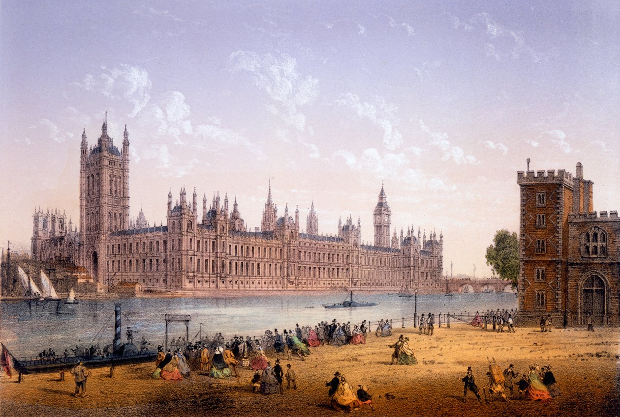 Houses of Parliament from the South Bank, print made by Ch. Riviere, 1862 by Achille Louis Martinet