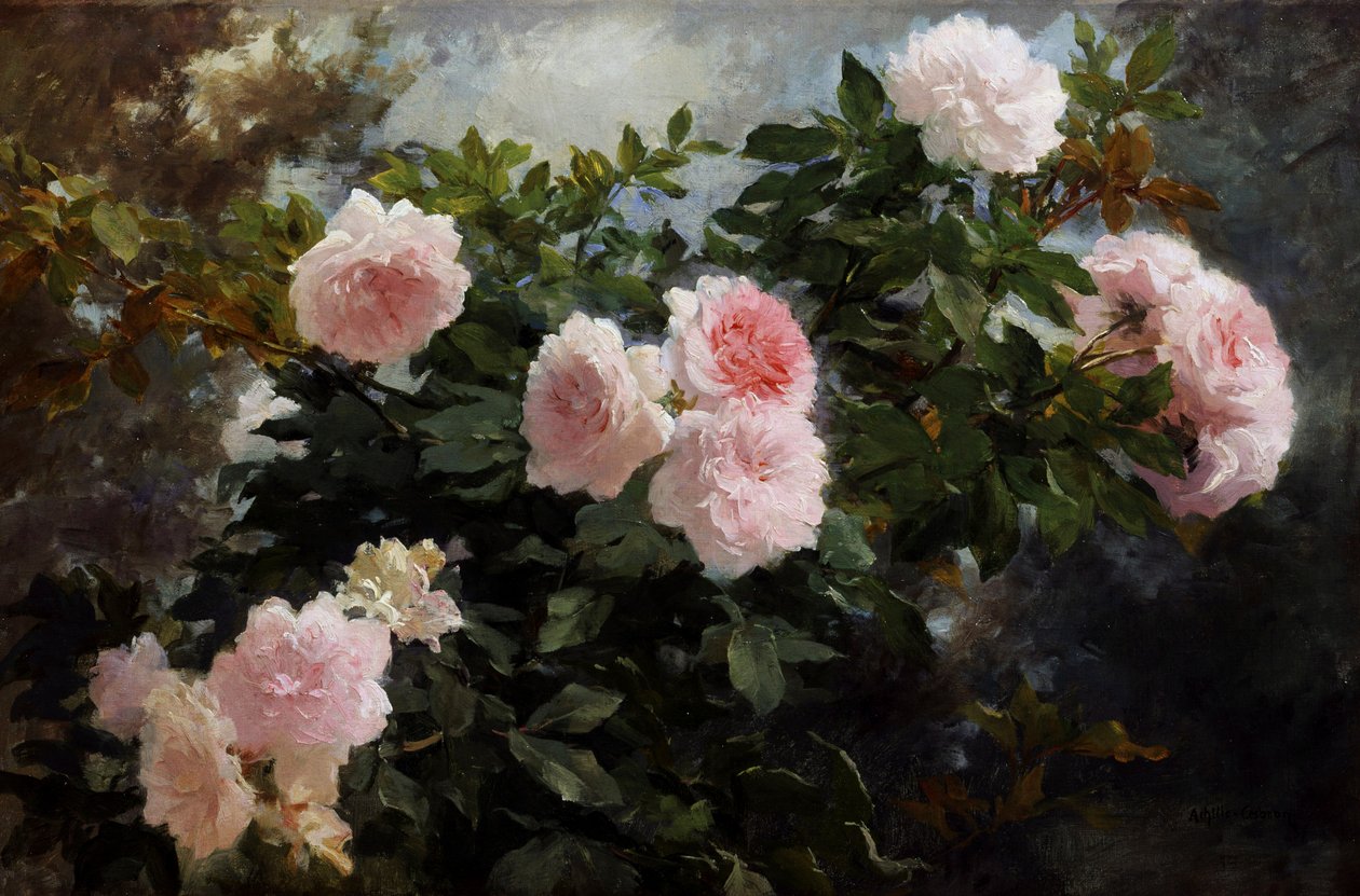 Still life of roses by Achille Theodore Cesbron