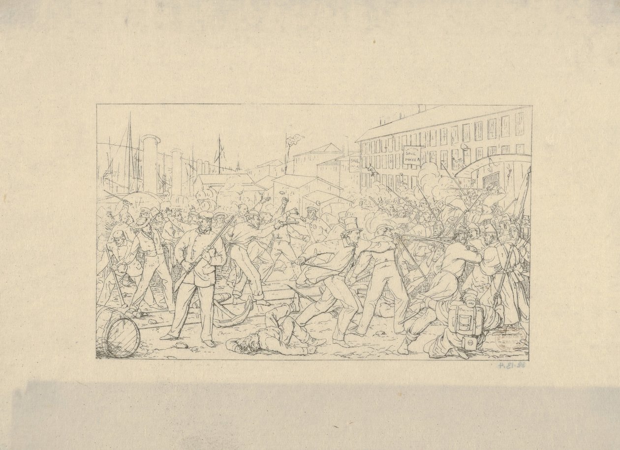 Battle in Baltimore, April 19, 1861 from Confederate War Etchings by Adalbert John Volck