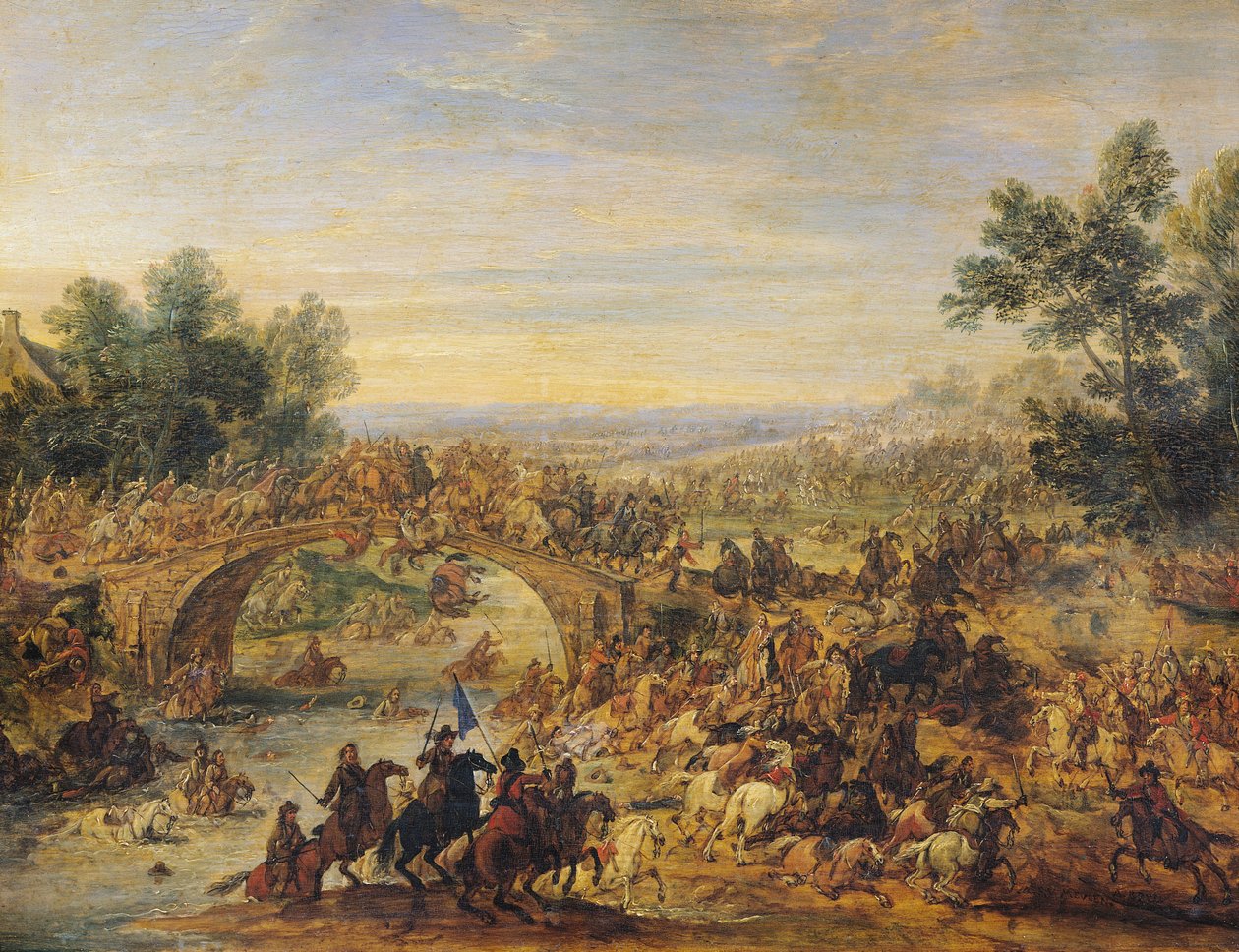Cavalry Battle on a Bridge by Adam Frans van der Meulen