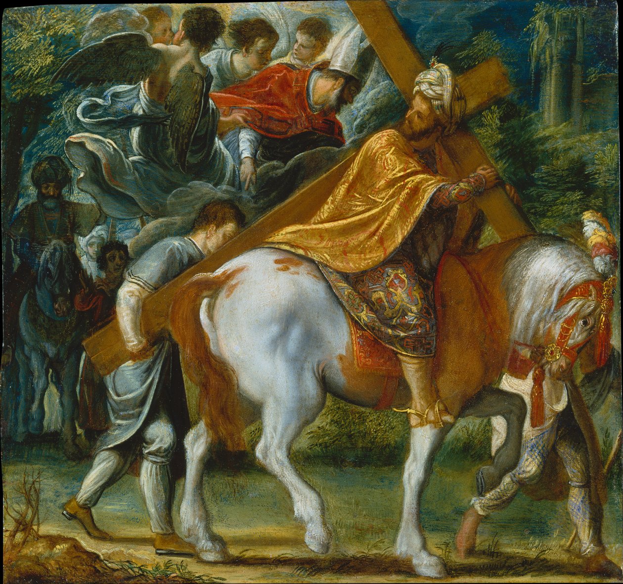 The Frankfurt Altarpiece of the Exaltation of the True Cross: Heraclius on Horseback with the Cross (bottom right) by Adam Elsheimer
