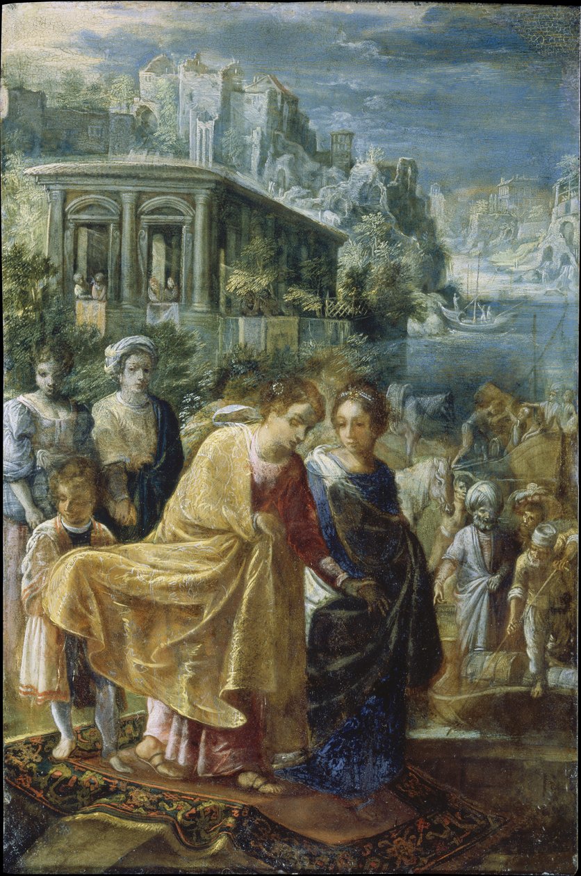 The Frankfurt Altarpiece of the Exaltation of the True Cross: The Embarkation of the Empress Helena (left) by Adam Elsheimer