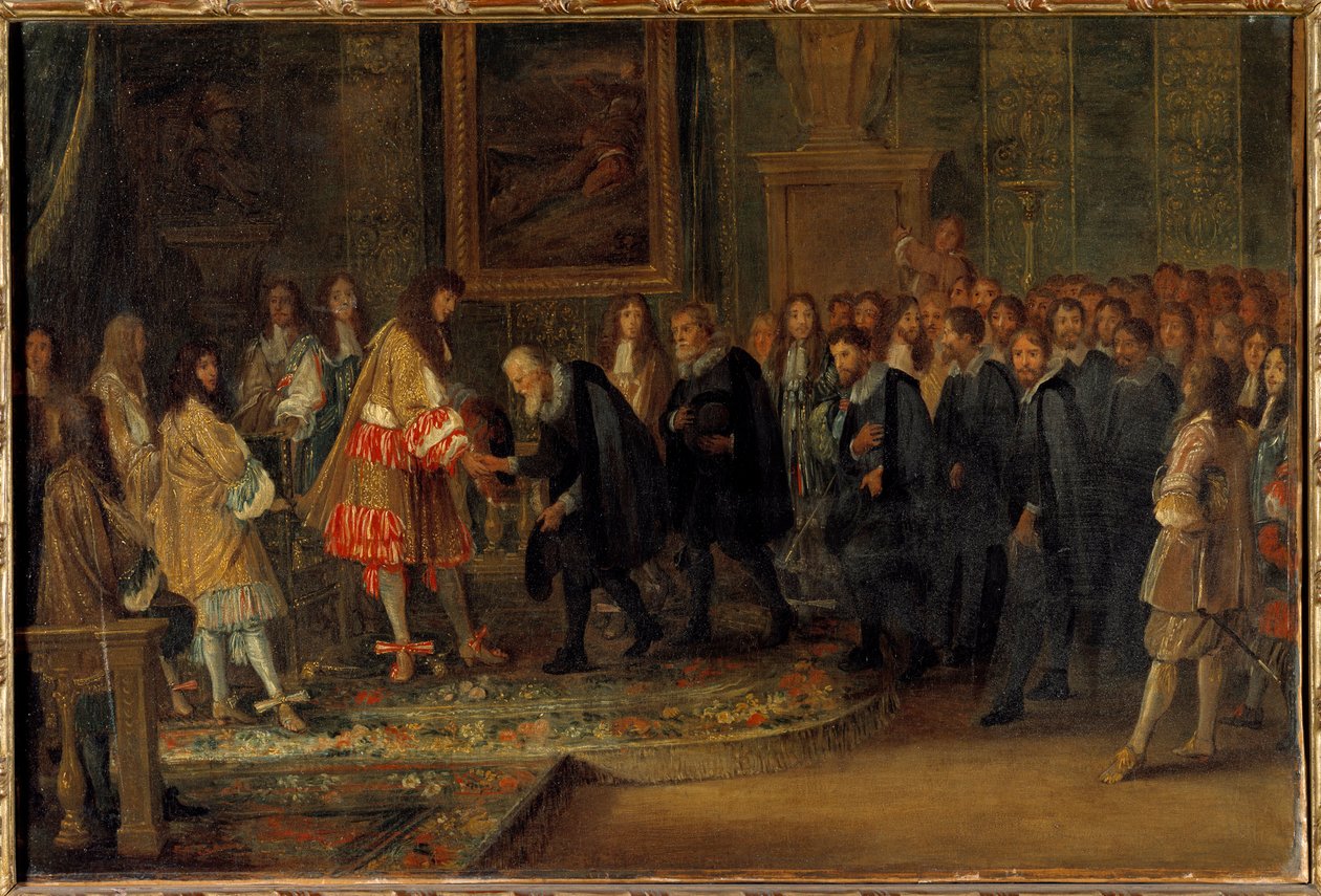 King Louis XIV Receives Swiss Ambassadors at the Louvre (1663) by Adam Frans van der Meulen