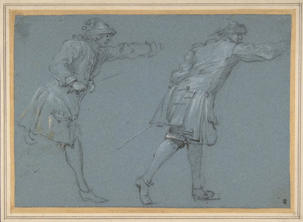 Study of Two Soldiers Swordfighting, 17th century by Adam Frans van der Meulen