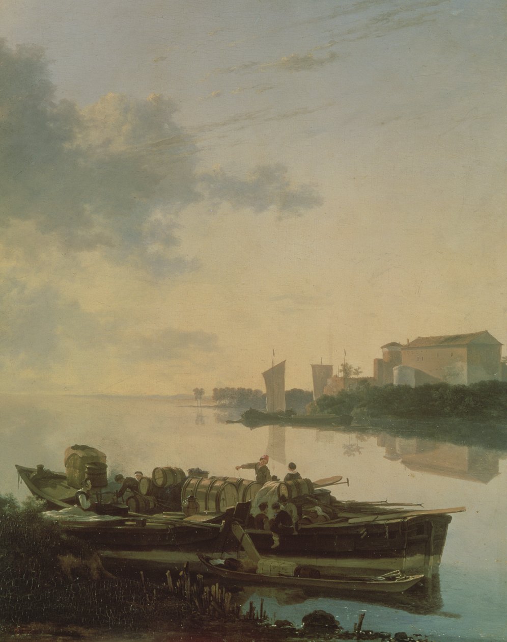 A Wooden Barge on the River by Sunset by Adam Pynacker