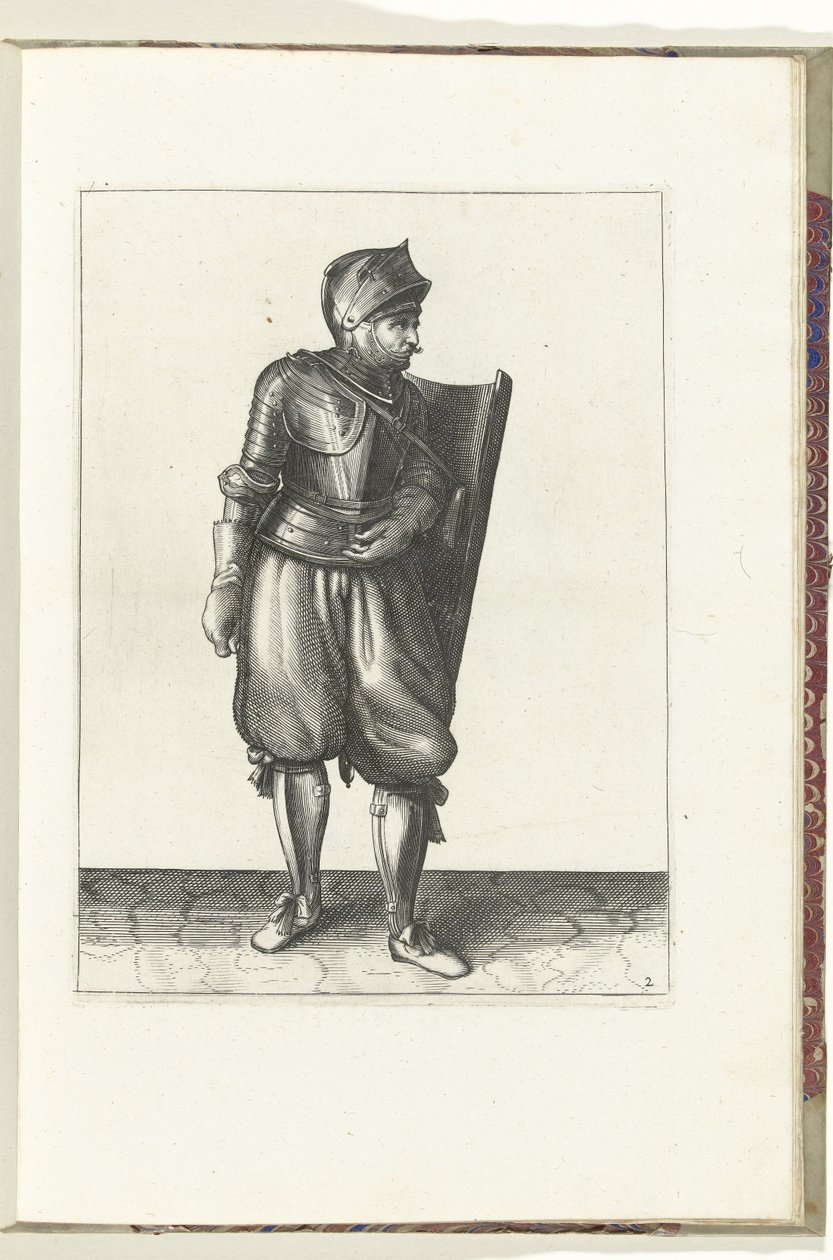 The Exercise with the Targe and Rapier: The Soldier Brings the Targe from the Back Over the Left Shoulder (No. 2), 1618 by Adam van Breen