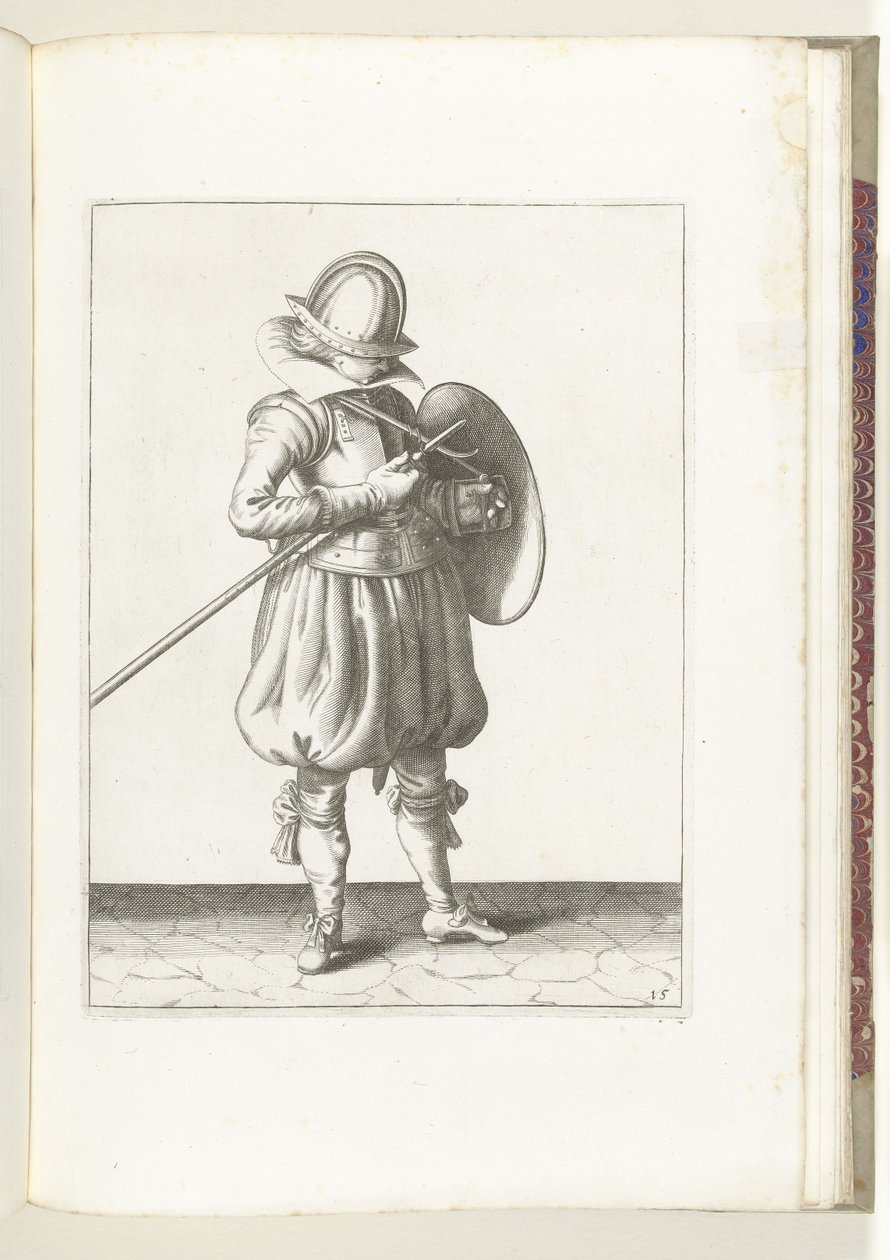 Exercise with Shield and Spear: The Soldier Holds Spear and Shield Close to the Body, 1618 (The Nassau Weapon Handling) by Adam van Breen