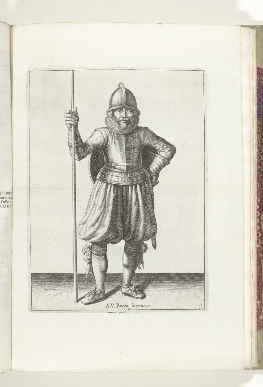 Exercise with Shield and Spear: The Soldier at Rest with the Spear in Hand and the Shield on the Back (no. 1), 1618 by Adam van Breen